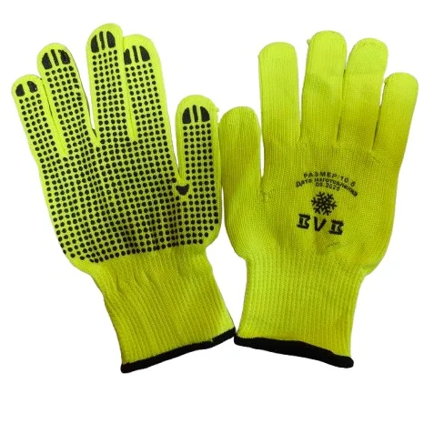 Перчатки салатовые полиэстр с ПВХ точкой, 10 класс, с начесом